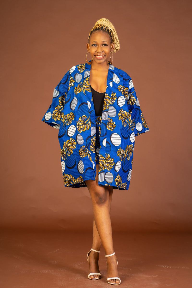 Amarachi Ankara Kimono Jacket | Blue African Print