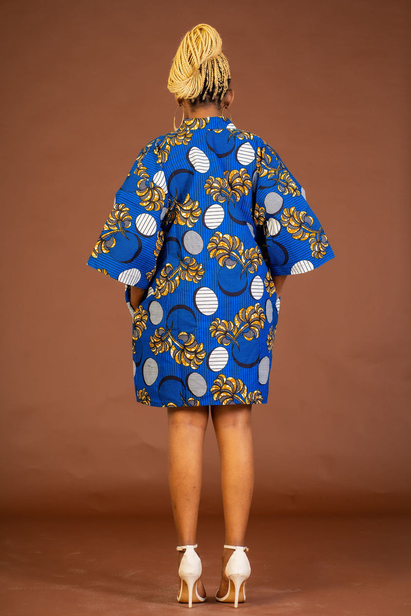 Amarachi Ankara Kimono Jacket | Blue African Print