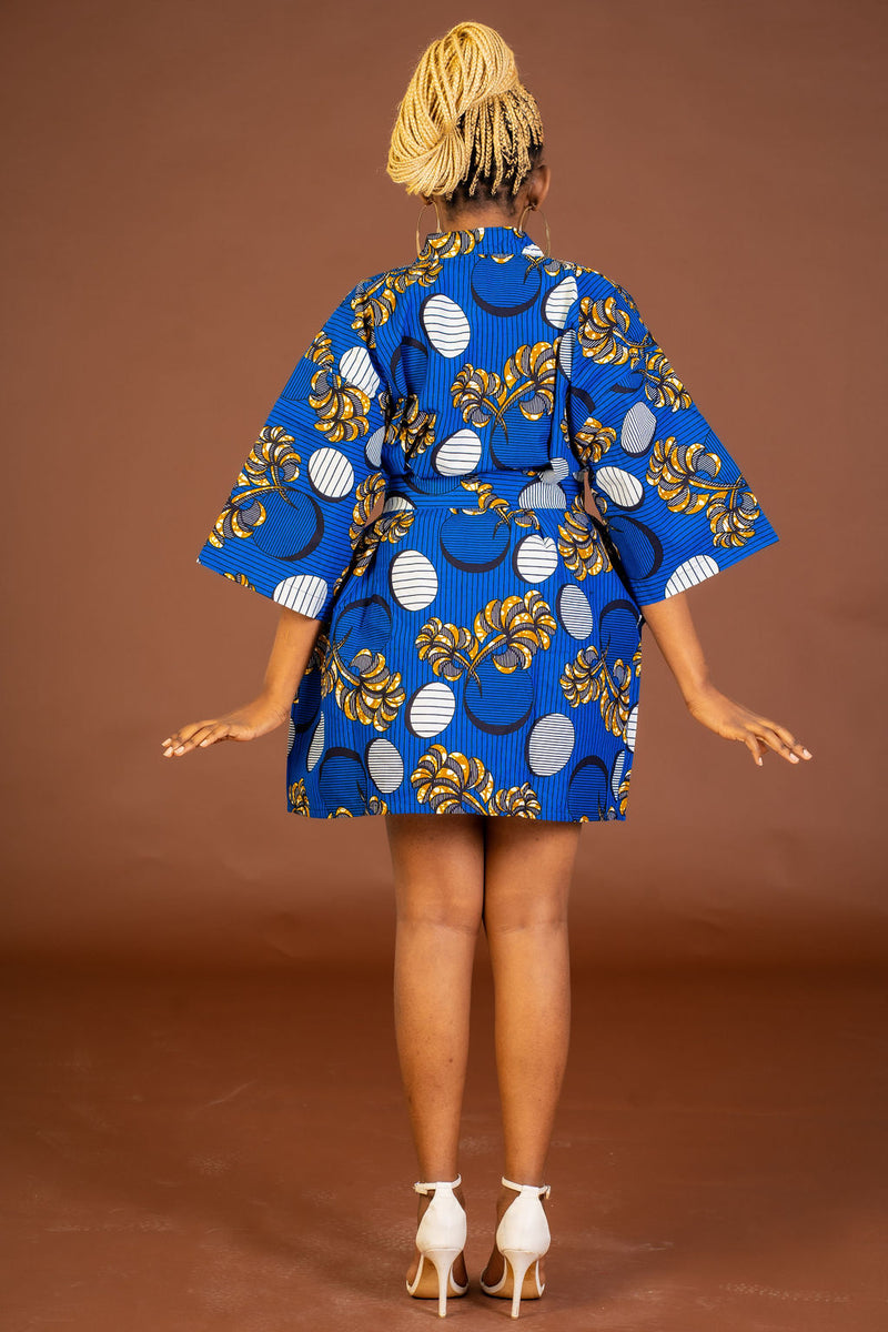 Amarachi Ankara Kimono Jacket | Blue African Print