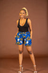 Amarachi Ankara High Waisted Shorts| Blue and White African Print