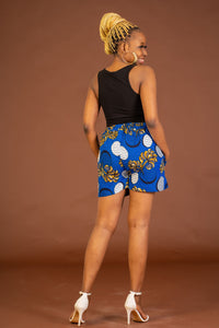 Amarachi Ankara High Waisted Shorts| Blue and White African Print