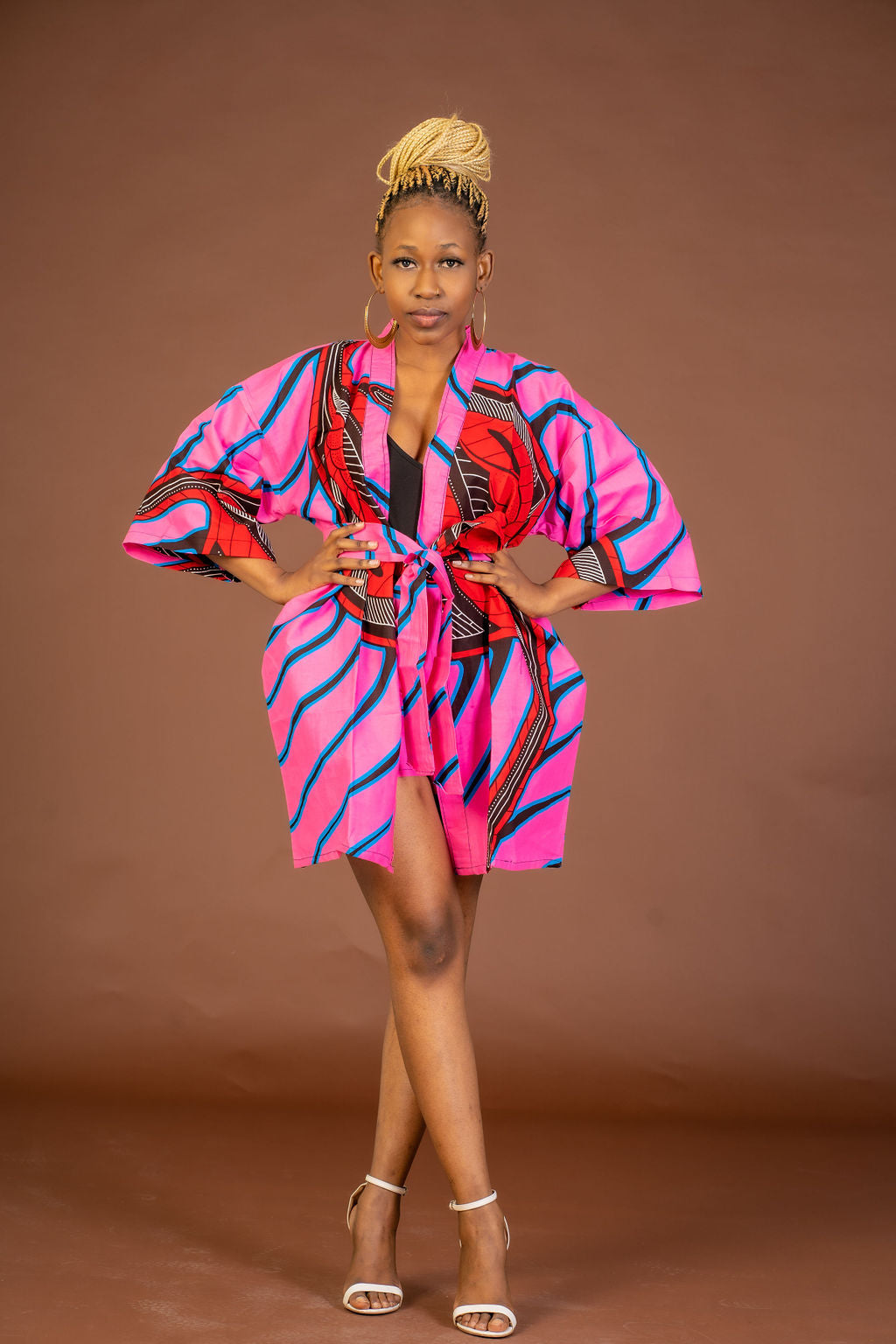 Aniebiet Ankara Short Kimono Jacket | Pink African Print