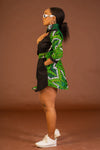 Jocelyn Ankara Shirt Dress | Green and Black African Print