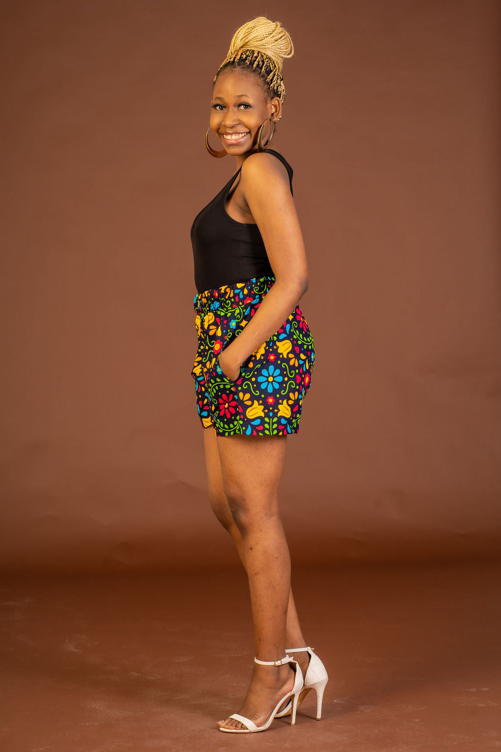 Anita Ankara High Waisted Shorts|Pink and Yellow African Print