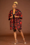 Adire Black and Red Ankara Short Kimono Jacket