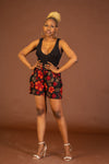 Adire Black and Red Ankara High Waisted Short