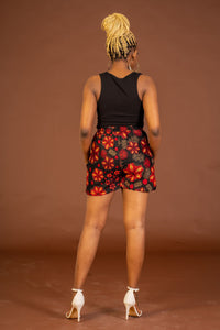 Adire Black and Red Ankara High Waisted Short