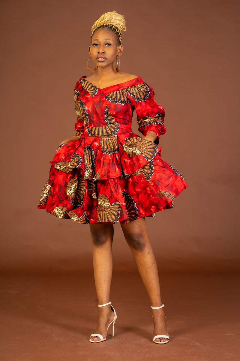 Alex Ankara Short Midi Dress | Red African Print