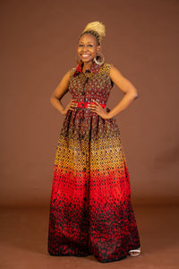 Awah Ankara Maxi Dress | Red and Yellow African Print