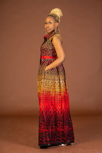 Awah Ankara Maxi Dress | Red and Yellow African Print