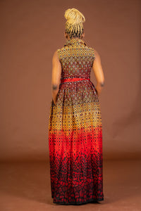 Awah Ankara Maxi Dress | Red and Yellow African Print