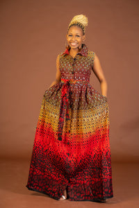 Awah Ankara Maxi Dress | Red and Yellow African Print