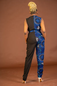 Mandy Ankara Jumpsuit | Blue and Black African Print