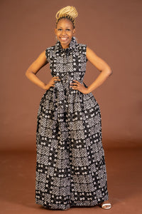 Alkeba Ankara Maxi Dress | Black and White African Tribal Print