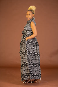 Alkeba Ankara Maxi Dress | Black and White African Tribal Print