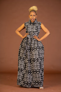 Alkeba Ankara Maxi Dress | Black and White African Tribal Print