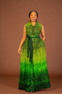 Amari Ankara Maxi Dress/Green African Print