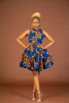 Zuri Ankara Sleeveless Dress | Blue and Brown African Print