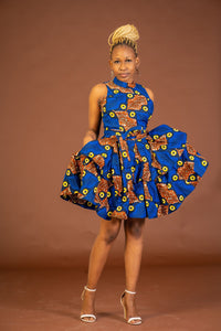 Zuri Ankara Sleeveless Dress | Blue and Brown African Print