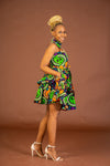 Zoey Ankara Sleeveless Dress | Green and Yellow Multicolored African Print