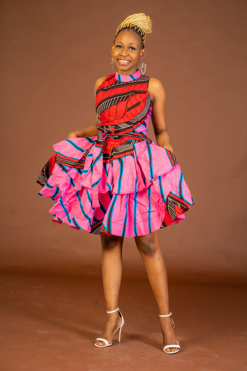 Zara Ankara Sleeveless Dress | Pink and Red African Print