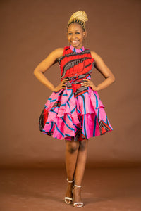 Zara Ankara Sleeveless Dress | Pink and Red African Print