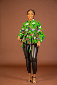 Miracle Ankara Peplum Top | Green African Print