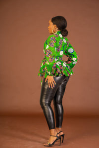 Miracle Ankara Peplum Top | Green African Print