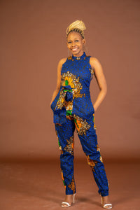 Mylah Ankara Jumpsuit | Blue and Yellow African Print