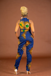 Mylah Ankara Jumpsuit | Blue and Yellow African Print