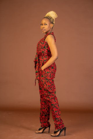 Micheala Ankara Jumpsuit | Red African Print