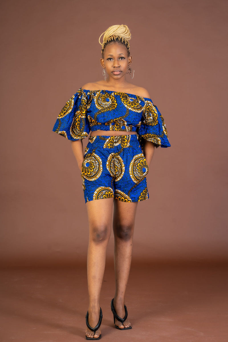 Tamara Ankara Short | Blue and Gold African Print