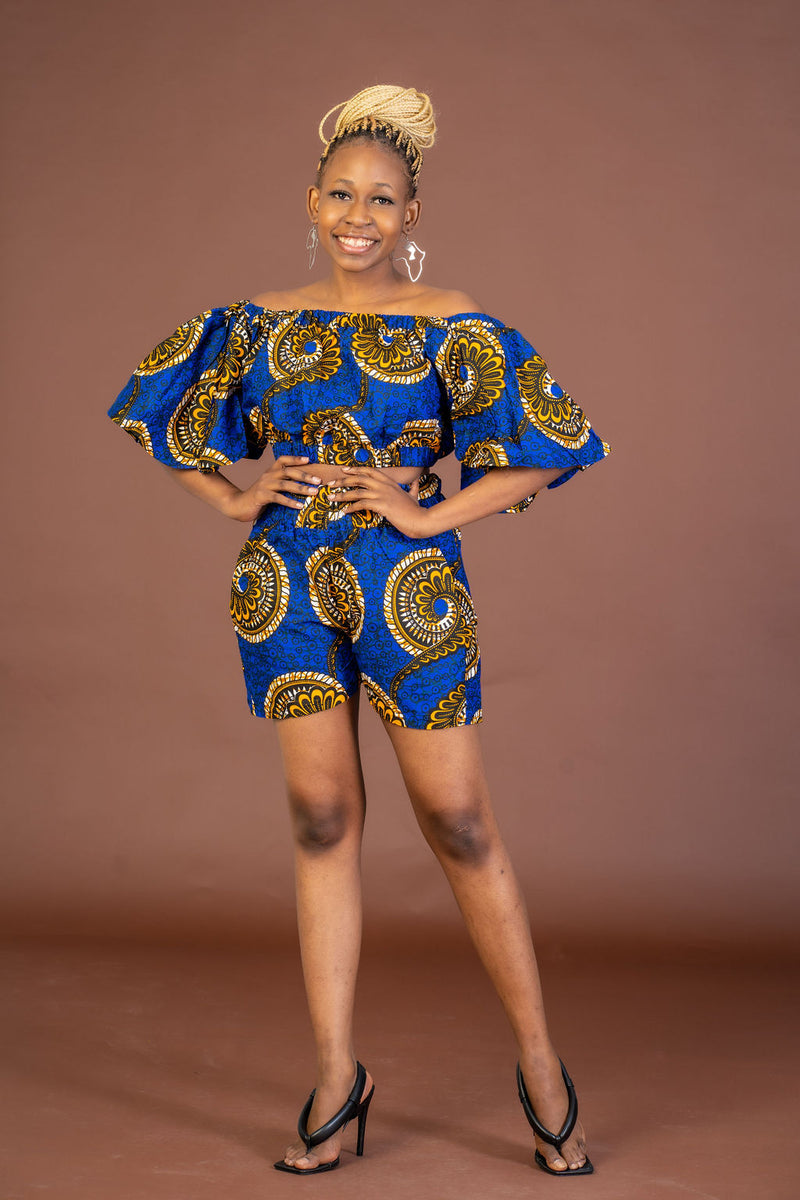 Tamara Ankara Short | Blue and Gold African Print