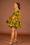 Abisoye Ankara short Midi Flare Dress | Yellow African Print