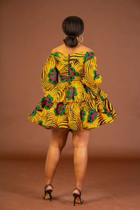 Abisoye Ankara short Midi Flare Dress | Yellow African Print