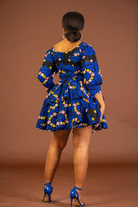 Abbey Ankara Short flare Dress | Blue African Print