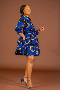 Abbey Ankara Short flare Dress | Blue African Print