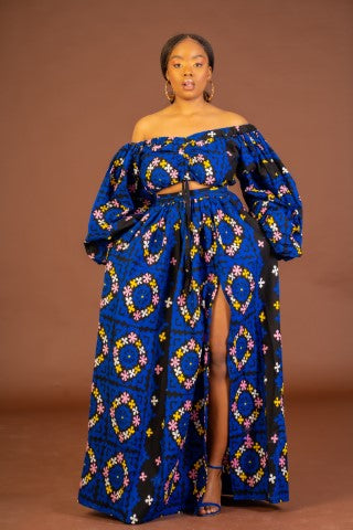 Aliyah Ankara Maxi Skirt | Blue African Print