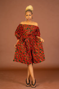 Sifon Ankara Midi Dress | Red and Green African Print