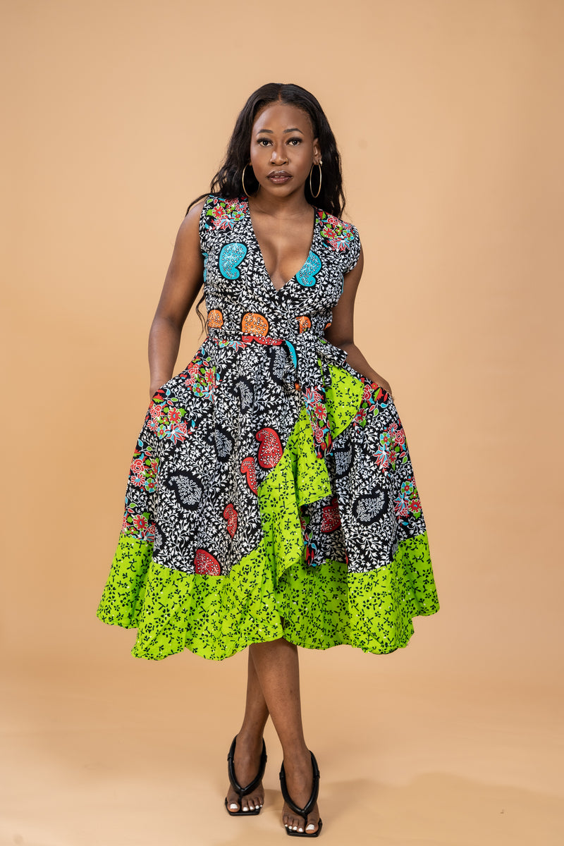 Bunmi Ankara Wrap Dress | Green African Print