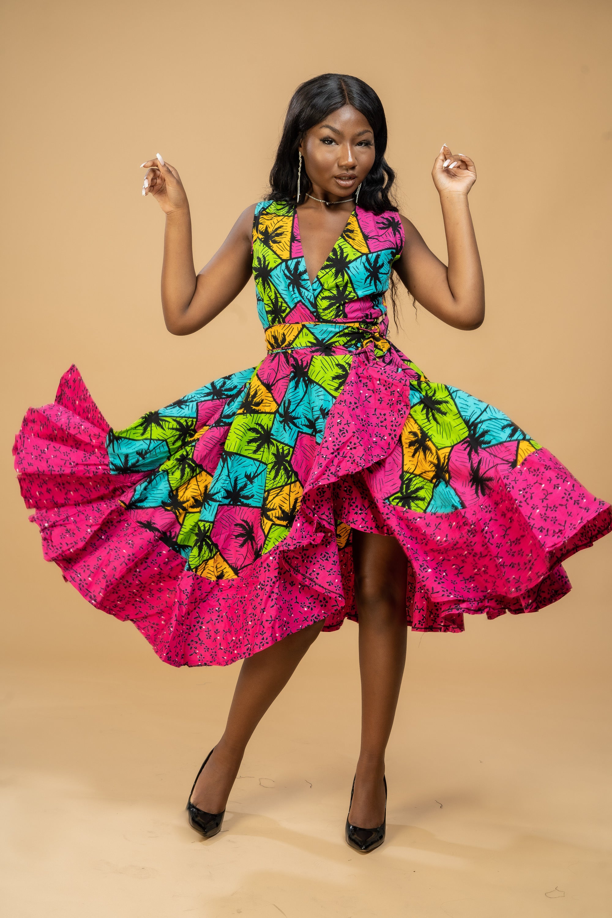 Boma Ankara Wrap Dress Pink Multicoloured African Print M.A.DKollection