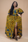 Tinsley Ankara Off shoulder Maxi Dress | Yellow and Blue African Print