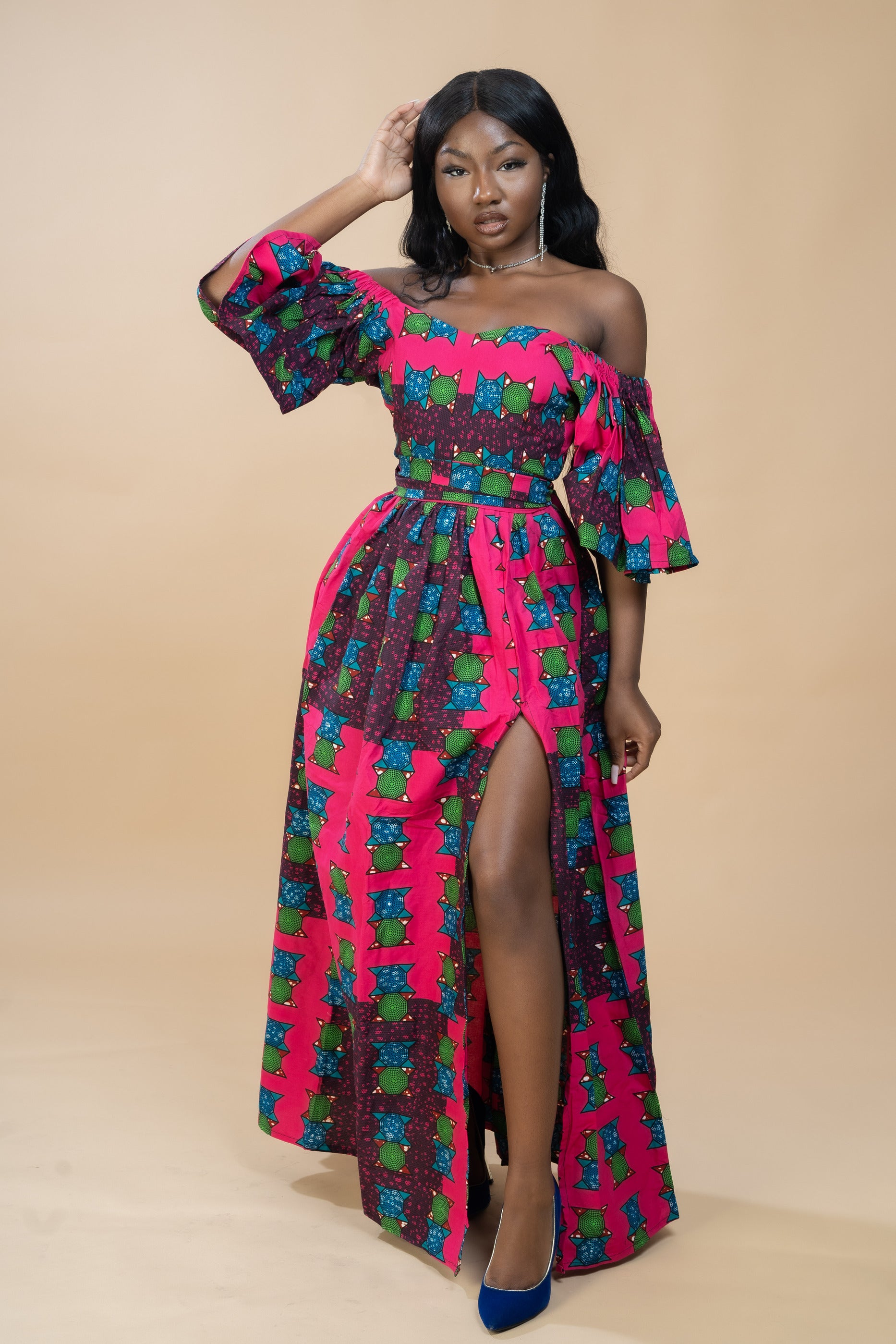 Off shoulder african print dress sale