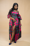 Tolu Ankara Off shoulder Maxi Dress | Pink and Green African Print