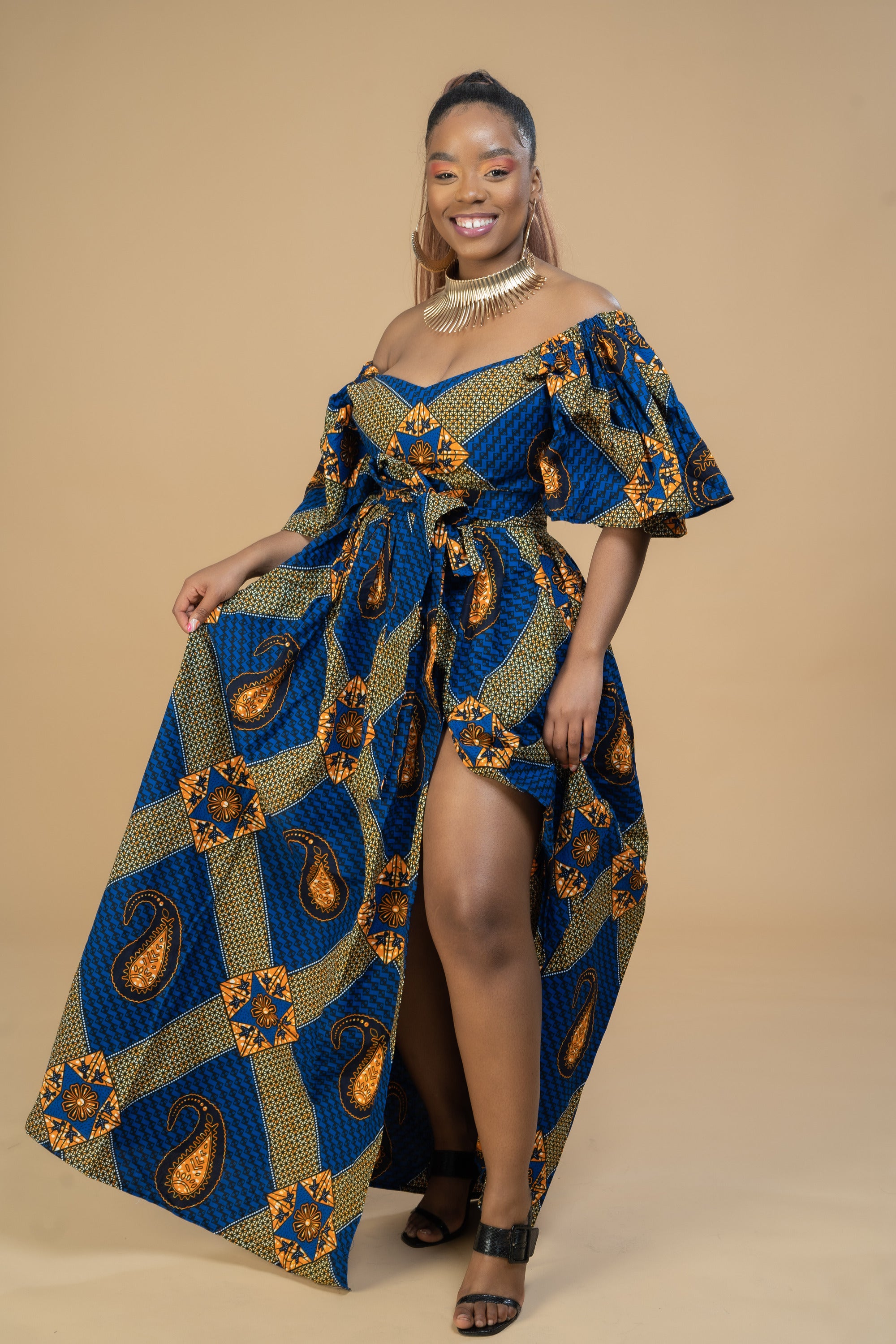 African print off shoulder dress styles best sale