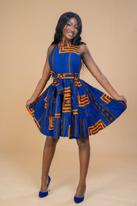 Zaria Ankara Sleeveless Dress | Blue African Print