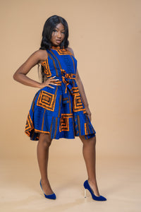 Zaria Ankara Sleeveless Dress | Blue African Print