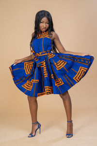 Zaria Ankara Sleeveless Dress | Blue African Print