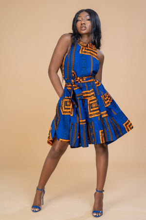 Zaria Ankara Sleeveless Dress | Blue African Print