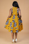 Zainab Ankara Women’s Sleeveless Midi Dress | Yellow and White African Print